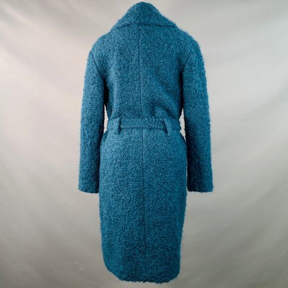 TORY BURCH Size XS Teal Wool Blend Textured Belted Coat - Picture 3 of 6